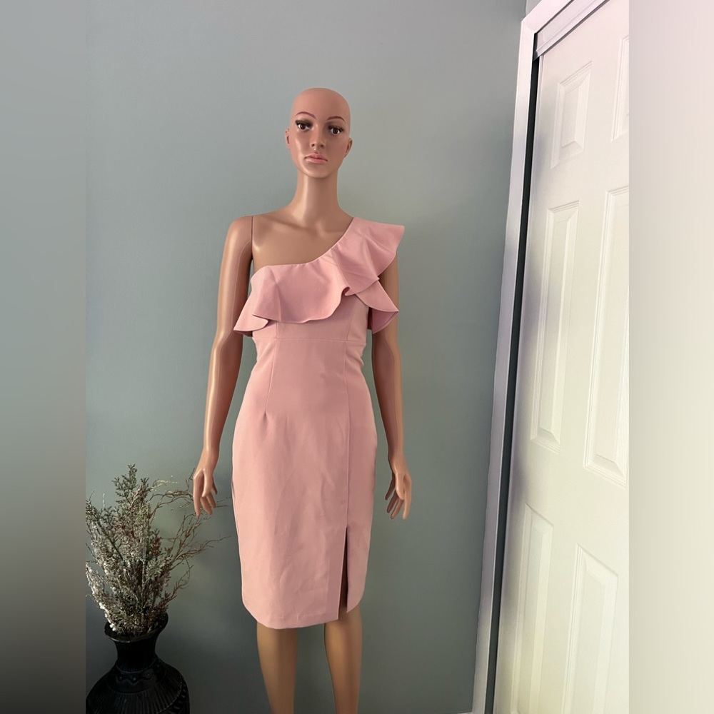 Bardot Blush Pink One-Shoulder Ruffle Cocktail Dress